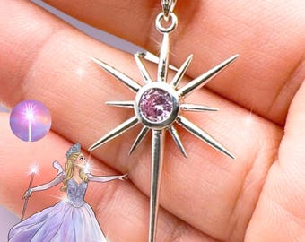 Naszyjnik z magiczną różdżką Wicked Glinda, biżuteria z Krainy Oz, ręcznie robiony wisiorek ze srebra próby 950, klejnot czarownicy, kostium na Halloween, prezent świąteczny dla niej