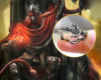 EXCLUSIVE Fanmade Messmer's Spear and Snake Silver Ring, Elden Ring Inspired Handmade Jewelry, Custom 950 Silver Ring for Fans of Elden Ring