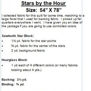 Quilt Pattern Stars by the Hour #402 Paper Pattern Mailed to You - Etsy