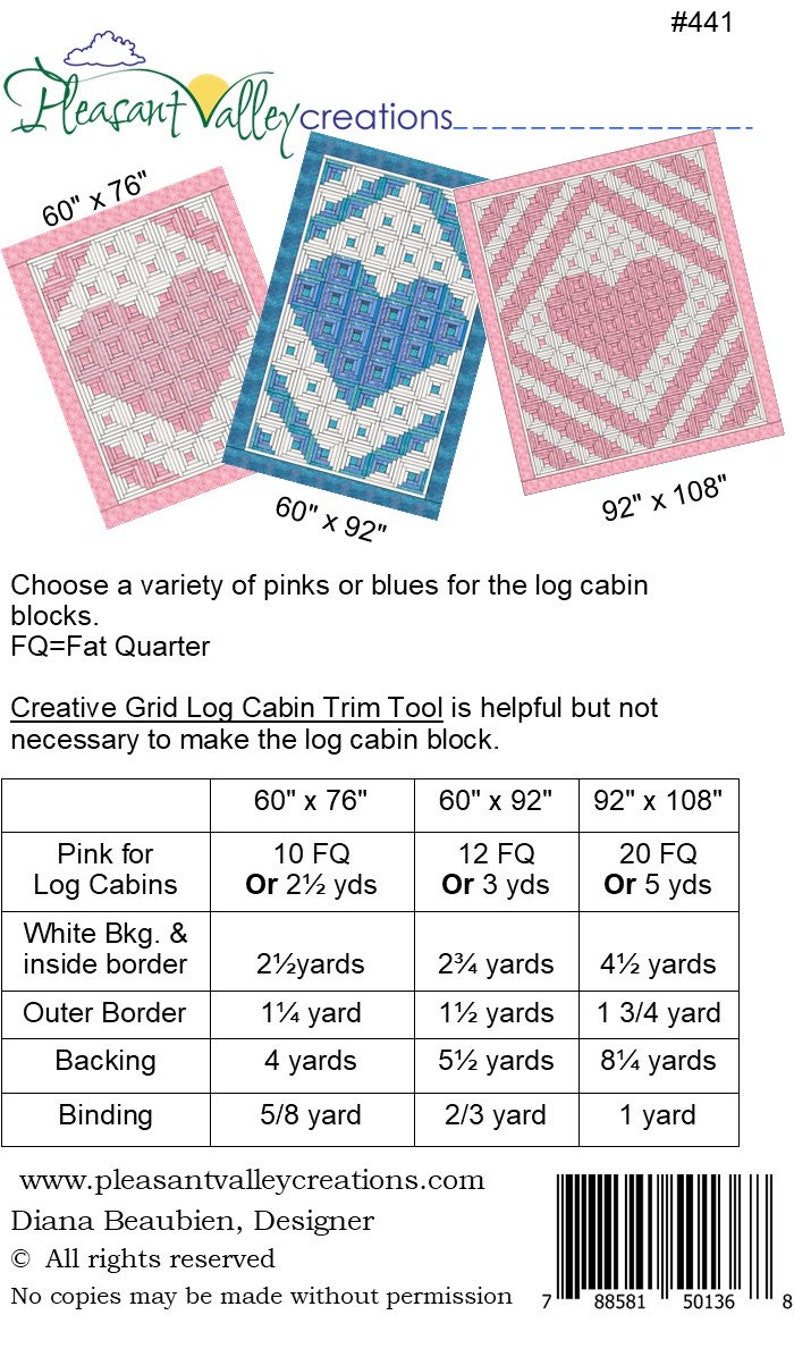 Loving Heart quilt pattern. Make easy log cabin blocks in three variations. PDF download. 441e image 2