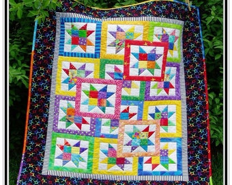 Baby quilt pattern Layered Stars Quilt pattern paper copy scrappy fabrics  #407