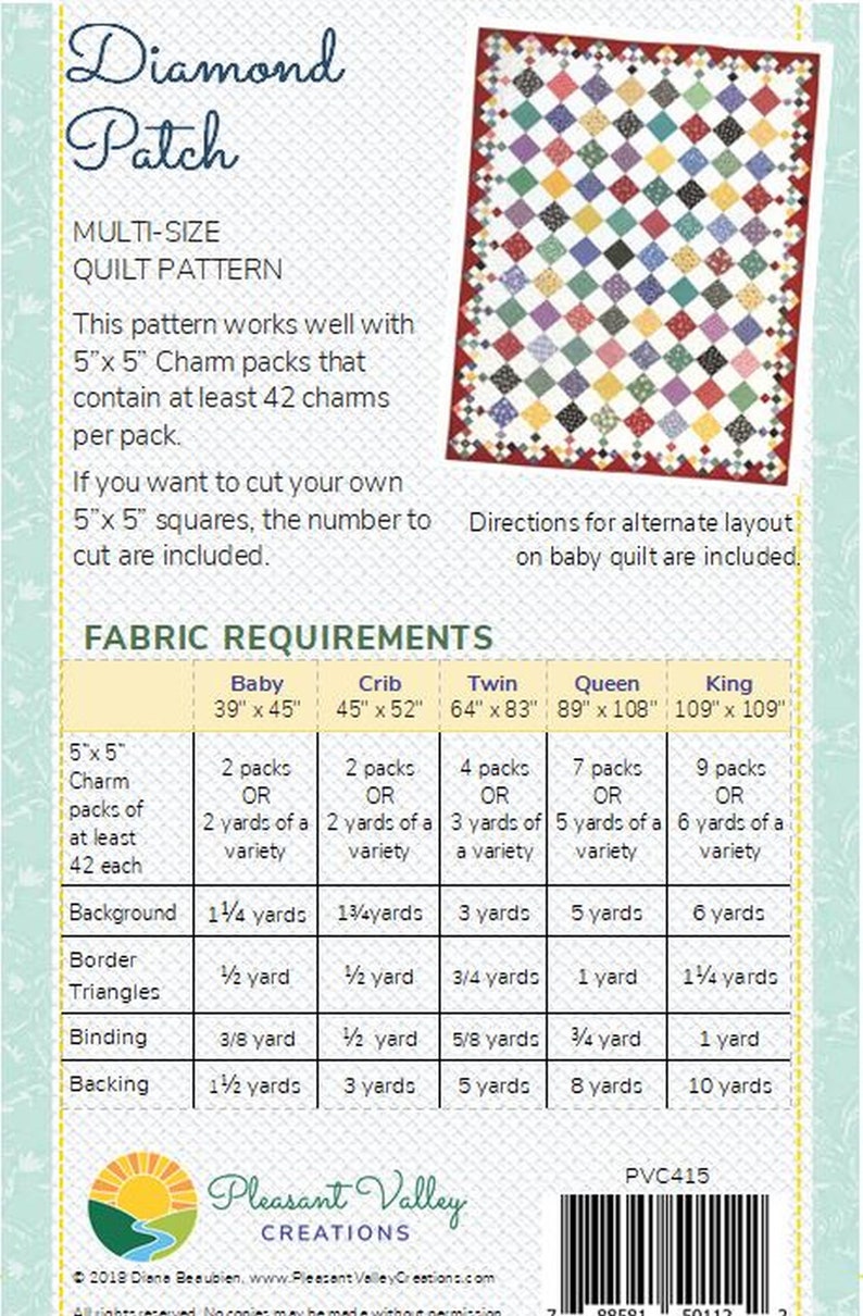 Easy PDF quilt pattern Diamond Patch Etsy