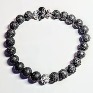 Black Lava Rock Sterling Silver Skull Bracelet
