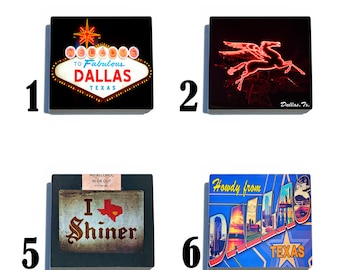 Dallas, Texas - Tumbled Stone Drink Coaster Set - Pick Any 4. Original Photography.