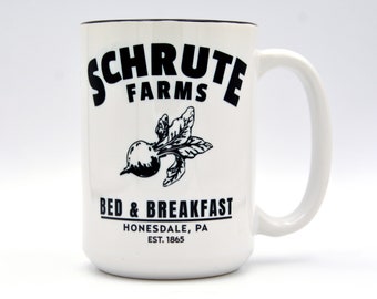 Large 15 oz. Ceramic Coffee Mug Tea Cup - Schrute Farms - Bed & Breakfast  - The Office - Microwave/Dishwasher Safe.