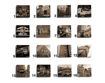 Chicago Tumbled Stone Coaster Tile Set - Pick any four images - 16 to choose from