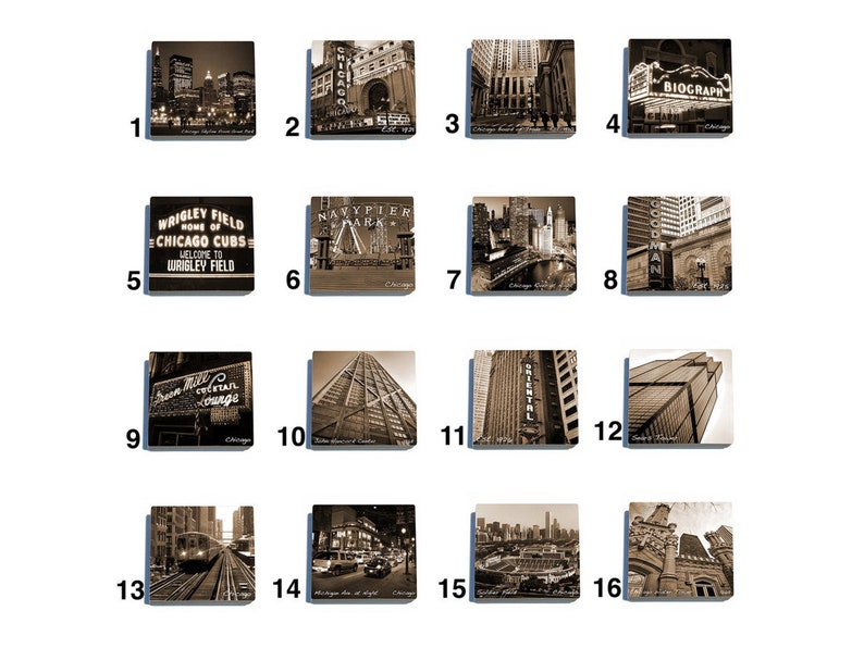 Chicago Tumbled Stone Coaster Tile Set Pick any four images 16 to choose from image 1