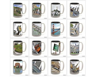 Full Color 15 oz. Ceramic Coffee Mug with original San Francisco photography.  Pick any one. 16 to choose from. Microwave/Dishwasher safe.