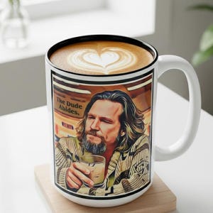 Large "The Dude Abides" Coffee Mug - 15 oz. Big Lebowski Ceramic Mug