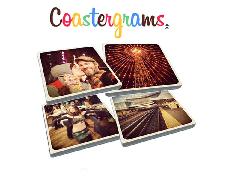 Any 4 custom images  on tumbled porcelain Stone Drink image 1