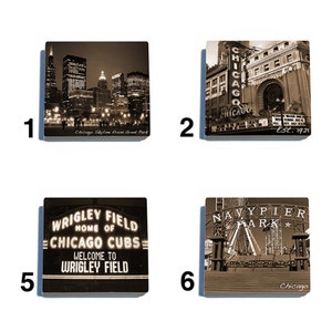 Chicago Tumbled Stone Coaster Tile Set - Pick any four images - 16 to choose from