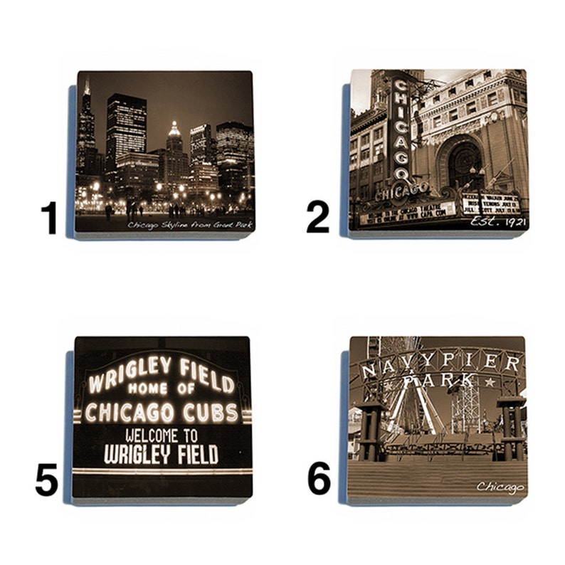 Chicago Tumbled Stone Coaster Tile Set Pick any four images 16 to choose from image 2