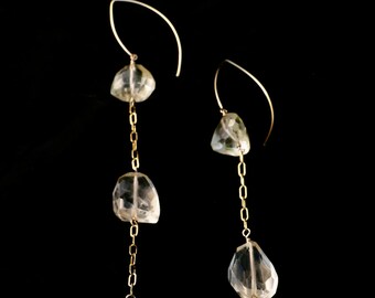 Multi-faceted Citrine Nugget Dramatic Drop Earrings