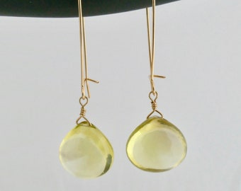 Lemon Topaz smooth Heart Briolette Earrings