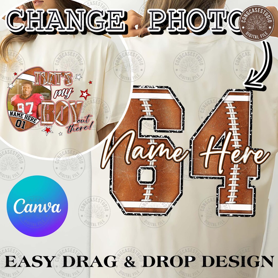 Custom Football PNG: Canva Template, Photo Name Number, Digital ...