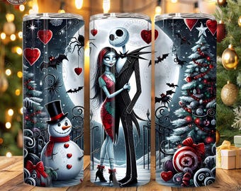 Couple Christmas Nightmare 20oz Tumbler Wrap PNG: Merry Movie Friends Holiday Design, Digital Download