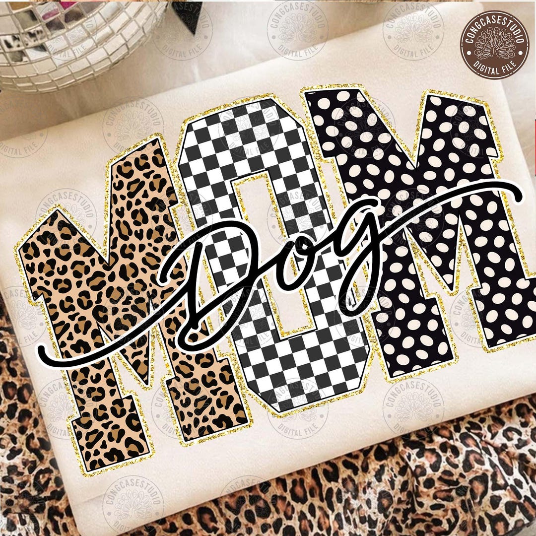 Dog Mama PNG: Leopard Checkered Retro Dog Lover Mom Shirt Design ...