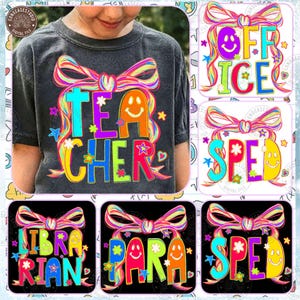 Teacher Coquette First Day of School, Preppy Teacher/Para/Counselor/Librarian Back to School Bundle PNG,Girly Bow Png, Digital Download