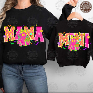 Halloween Neon Checkered Png, Halloween Neon Mama Mini Png, Spooky Mama Png, Spooky Season Png, Halloween Cute Neon Ghost, Digital Download