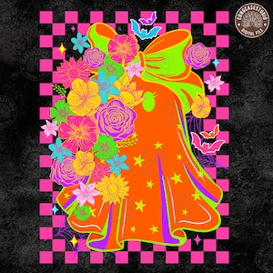 Trendy Halloween Ghost Neon Png, Spooky Ghost Png, Neon Pumpkin Halloween Png, Colorful Floral Spooky Season , Ghost Png, Digital Download