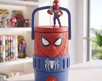 3D Print FileSpider Hero Can Cooler Straw Topper, Superhero Drink Holder, Cartoon Can Cooler, Fun Party Gift STL 3MF File, 3D Print File