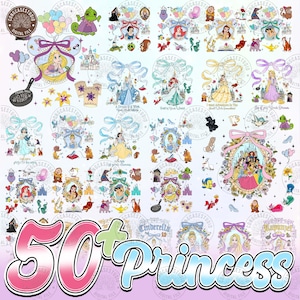 50+ Coquette Bows Princess Png Bundle, Pink Coquette Bow Png, Princess Cartoon Png, Family Vacation,Magical Mirror Bow Png, Digital Download