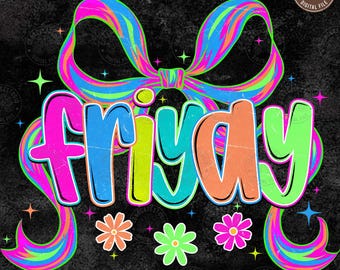 Viernes de profesor neón PNG: Viernes retro, lazo coqueto (descarga digital)