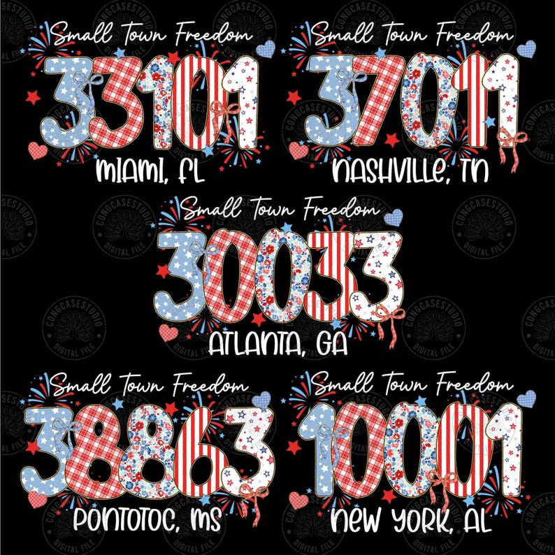 Personalized 4th July Zip Code Bundle PNG: Small Town Freedom (digital ...