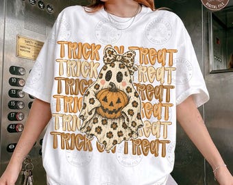 Trick Or Treat Ghost Png: Pumpkin Patch Ghosts Design, Ghost Bow Halloween Png, Leopard Ghosts Png, Fall Shirt, Cute Ghost, Digital Download