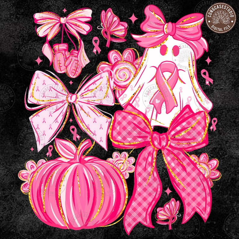 Pink Ribbon Ghost PNG: Breast Cancer Awareness Coquette Bow, Digital ...