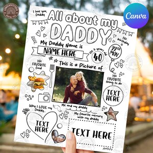 All About My Dad Canva Template, Fathers Day Questionnaire Png, Fathers Day Coloring Canva Template , Dad Gift from Kids, Digital Download