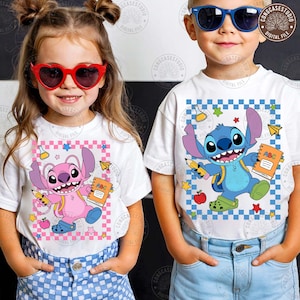 Lustige Kinder zurück in die Schule Png, Blau Alien Charakter Png, Retro Jungen Mädchen Erster Schultag Cartoon Png, Lehrer Shirt, digitaler Download