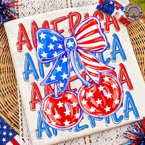 Cherry America Coquette PNG: PNG del 4 de julio, diseño retro patriótico estadounidense, PNG de camiseta femenina de EE. UU., descarga digital