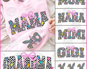 Pacchetto di 6 Mama Easter Png personalizzati, Buona Pasqua Png, Easter Mama Coquette Png, Uovo Png, Coniglietto pasquale Png, Primavera floreale Png, Download digitale