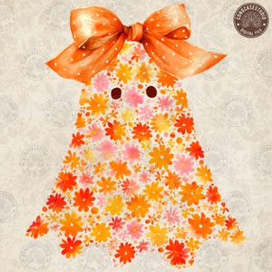 Chinoiserie Ghost Halloween PNG: Floral Boo Design (Digital Download