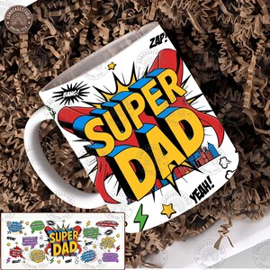 Envoltura para taza del Día del Padre de 11 oz (sublimación PNG), Superpapá (PNG), Diseños de tazas de café, El mejor papá del mundo, Envolturas para tazas de cerveza, Tazas para papá, Descarga digital
