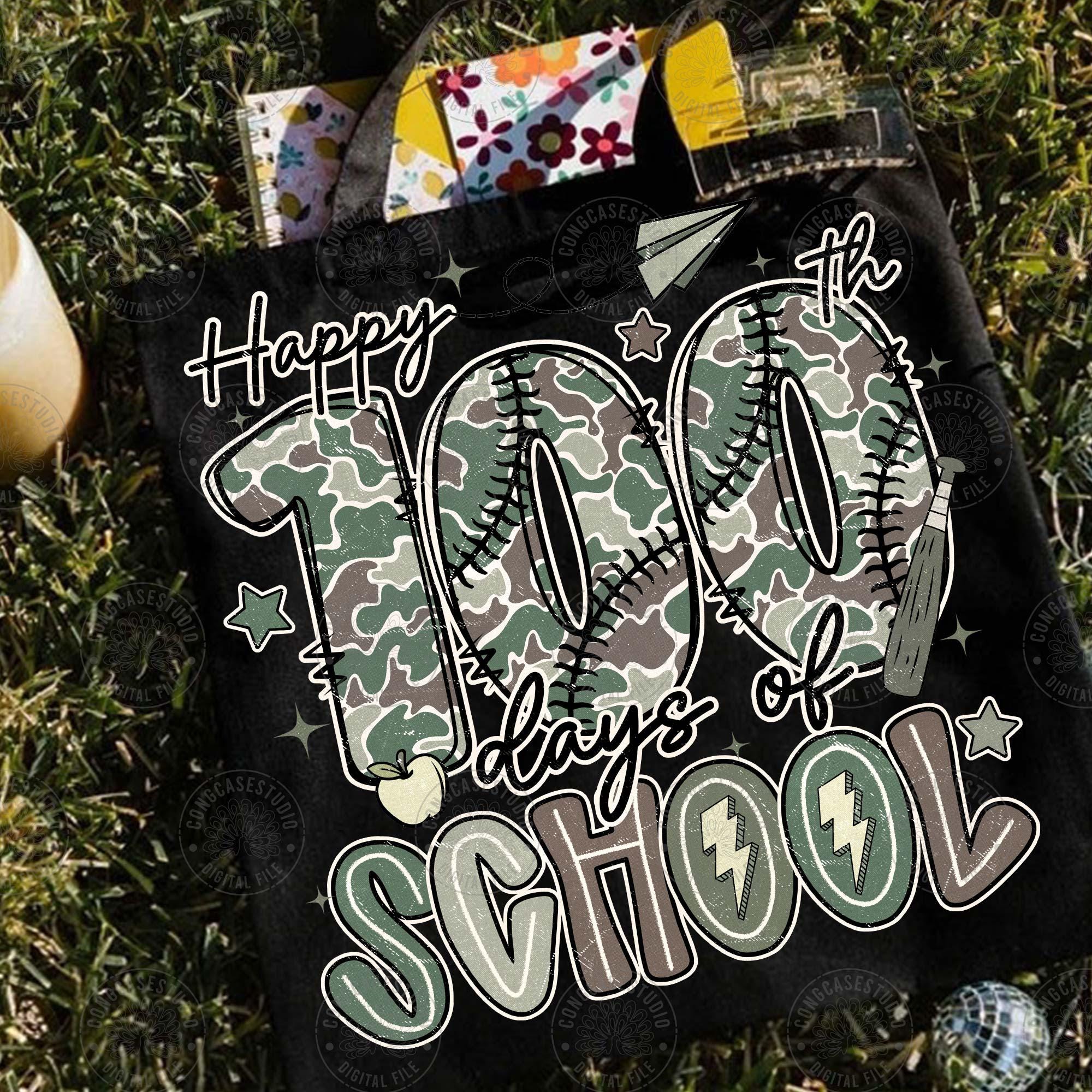 100 Days of School Baseball Camo PNG: Funny Boys Baseball Shirt Design ...