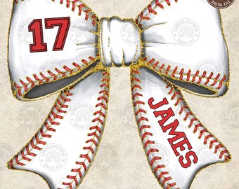 Baseball Mom Shirt With Kids Name & Jersey Number Png, Custom Baseball Bow Png, Game Day Png, Baseball Coquette, Mama Png, Digital Download