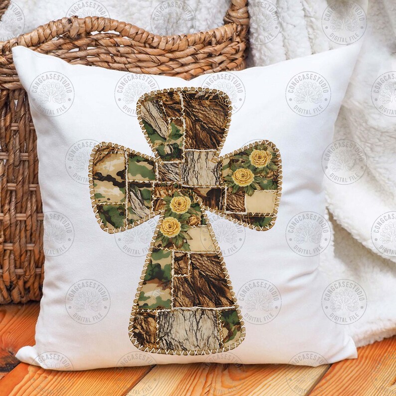Patchwork Cross PNG: Quilted Bunny Grandma Core Design, Camo Cross ...