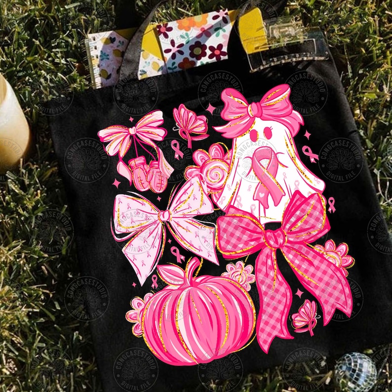 Pink Ribbon Ghost PNG: Breast Cancer Awareness Coquette Bow, Digital ...