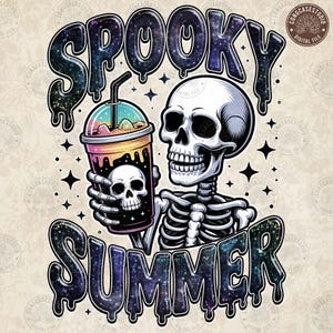 Spooky Summer Skeleton PNG: Halloween Coffee Lover Design (Digital Download)