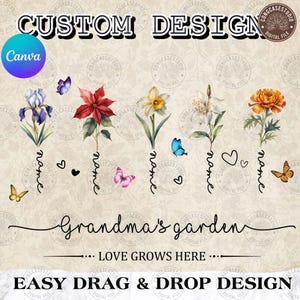 Flores de Nascimento do Jardim da Vovó, Canva Editável, Presente Personalizado para Vovó, Dia das Mães PNG, Dia das Mães, Canva Personalizado, Download Digital