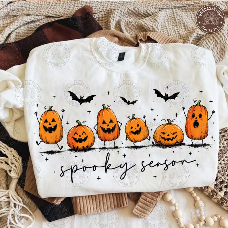 Spooky Season Png: Cute Pumpkin Png, Trendy Fall Png, Autumn Png, Halloween Png, Fall Pumpkin Sublimation Shirt Png, Digital Download image 1