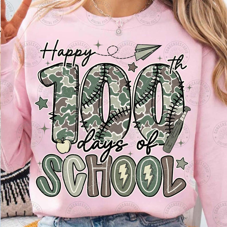 100 Days of School Baseball Camo PNG: Funny Boys Baseball Shirt Design ...