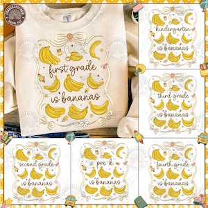 Banana Grades PNG Bundle, Kindergarten Is Banana, Frame wavy whimsical Coquette Preppy Bow, Teacher Pre-K 1st 2d 3d 4th5th, Digital Download