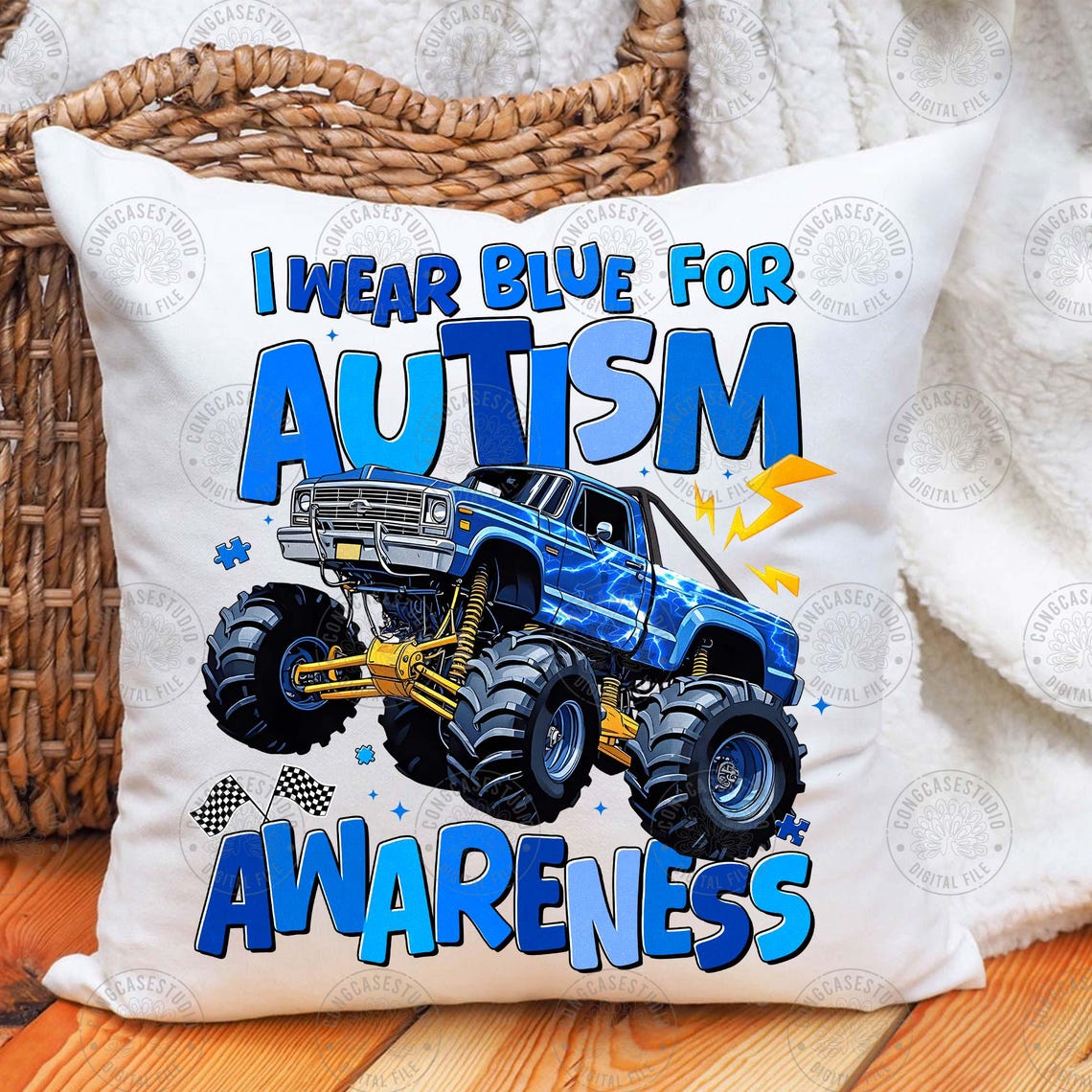 Monster Truck I Wear Blue for Autism Awareness PNG: Kids Autism Puzzle ...