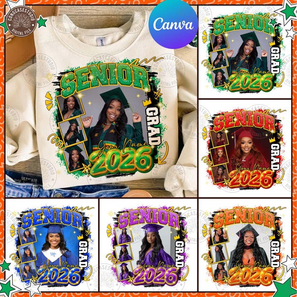 Editable Graduation 2026 Canva Template: Senior Photo Insert PNG Bundle Design, Graduate Digital Download