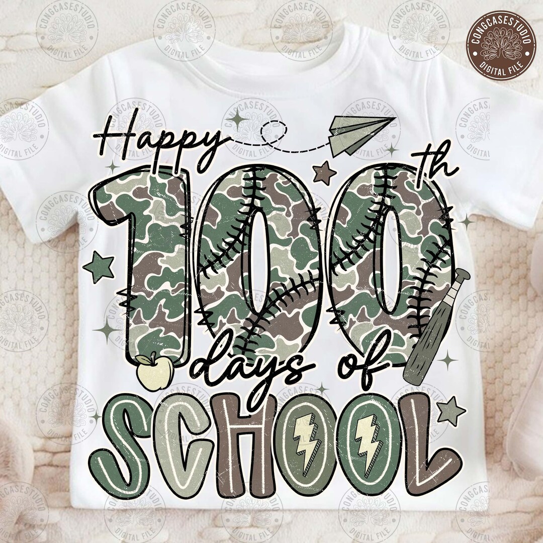 100 Days of School Baseball Camo PNG: Funny Boys Baseball Shirt Design ...