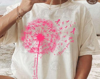 Dandelion Breast Cancer PNG: Pink Ribbon Awareness Fighter Design, Never Give Up Inspirational October Month Digital Download