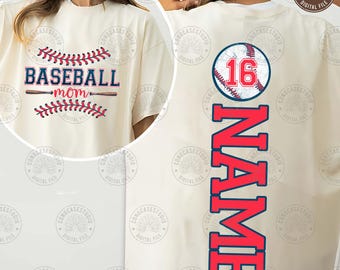 Game Day Png, Custom Baseball Mama Png, Baseball Mom Shirt With Kids Name & Jersey Number Png, Baseball Season Png Design, Digital Download